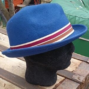 Goorin Bros Blue Fedora with Striped Band